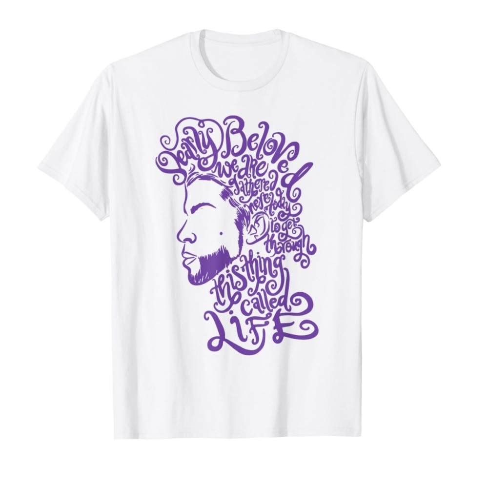 New White Purple Prince Silhouette Dearly Beloved We Are Gathered Here T-Shirt